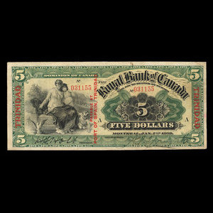 Trinidad, Royal Bank of Canada, 5 dollars : January 2, 1909