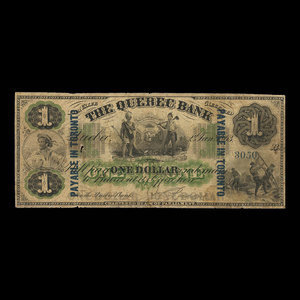 Canada, Quebec Bank, 1 dollar : January 2, 1863