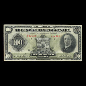 Canada, Royal Bank of Canada, 100 dollars : January 3, 1927