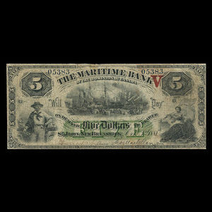 Canada, Maritime Bank of the Dominion of Canada, 5 dollars : October 3, 1881