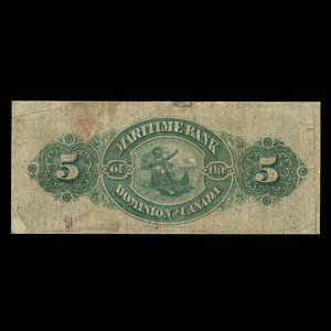 Canada, Maritime Bank of the Dominion of Canada, 5 dollars : October 3, 1881