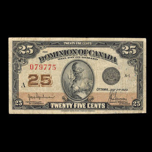 Canada, Dominion of Canada, 25 cents : July 2, 1923