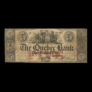 Canada, Quebec Bank, 5 dollars : November 1, 1847