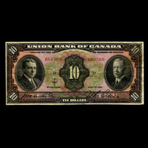 Canada, Union Bank of Canada (The), 10 dollars : July 1, 1921