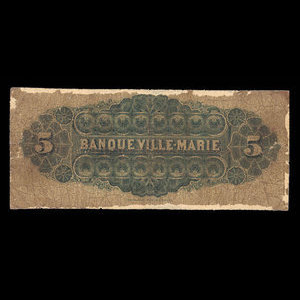 Canada, Banque Ville-Marie, 5 dollars : January 2, 1889