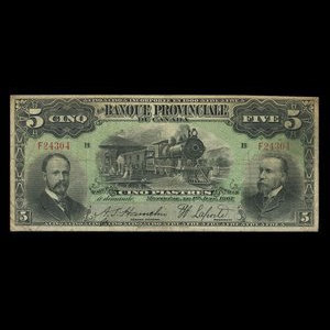 Canada, Provincial Bank of Canada, 5 dollars : June 1, 1907