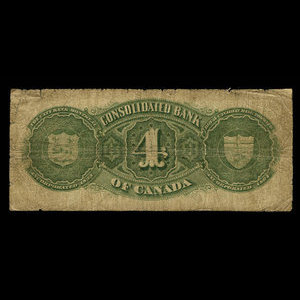 Canada, Consolidated Bank of Canada, 4 dollars : July 1, 1876