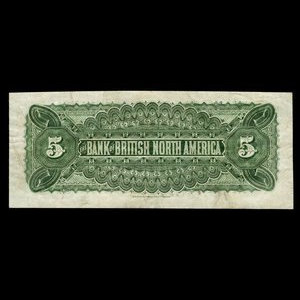 Canada, Bank of British North America, 5 dollars : May 28, 1886