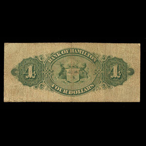 Canada, Bank of Hamilton, 4 dollars : September 2, 1872