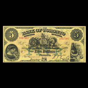 Canada, Bank of Toronto (The), 5 dollars : February 1, 1917