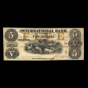 Canada, International Bank of Canada, 5 dollars : September 15, 1858