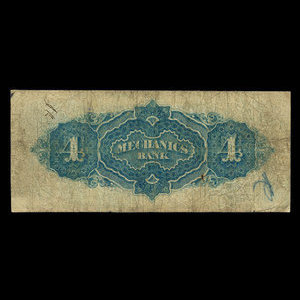 Canada, Mechanics Bank (Montreal), 4 dollars : June 1, 1872