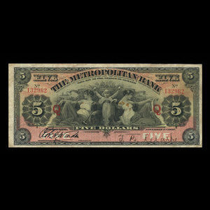 Canada, Metropolitan Bank (The), 5 dollars : November 5, 1902