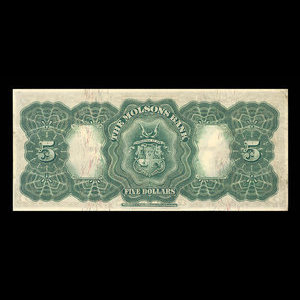 Canada, Molsons Bank, 5 dollars : January 2, 1912