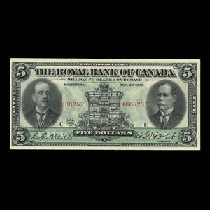 Canada, Royal Bank of Canada, 5 dollars : January 2, 1913