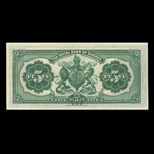 Canada, Royal Bank of Canada, 5 dollars : January 2, 1913