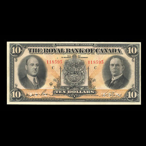 Canada, Royal Bank of Canada, 10 dollars : July 3, 1933