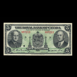 Canada, Royal Bank of Canada, 5 dollars : January 2, 1943