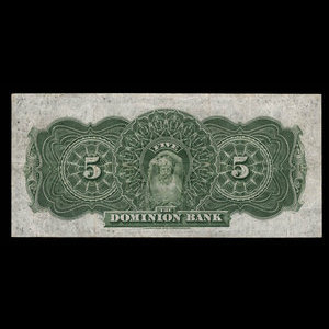 Canada, Dominion Bank, 5 dollars : July 3, 1905