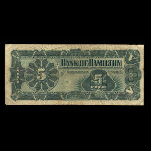 Canada, Bank of Hamilton, 5 dollars : January 2, 1904