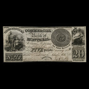 Canada, Commercial Bank of Montreal, 20 dollars : October 10, 1835