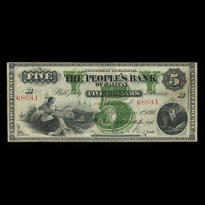 Canada, People's Bank of Halifax, 5 dollars : November 1, 1894