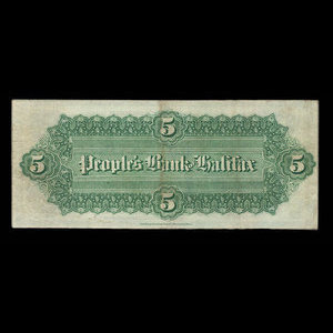 Canada, People's Bank of Halifax, 5 dollars : November 1, 1894