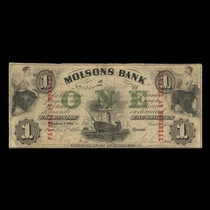 Canada, Molsons Bank, 1 piastre : October 1, 1855