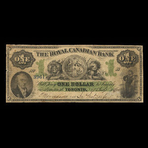 Canada, Royal Canadian Bank, 1 dollar : July 4, 1865