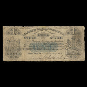 Canada, Bank of British North America, 1 dollar : January 1, 1856