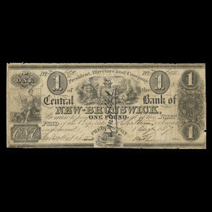 Canada, Central Bank of New Brunswick, 1 pound : August 1, 1857