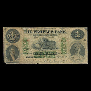 Canada, Peoples Bank of New Brunswick, 1 dollar : December 1, 1881