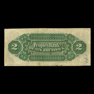 Canada, Peoples Bank of New Brunswick, 2 dollars : January 2, 1874