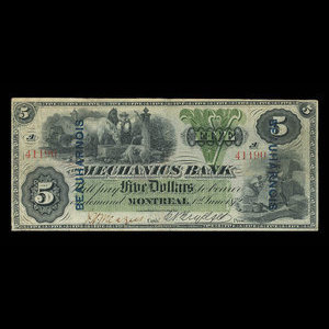 Canada, Mechanics Bank (Montreal), 5 dollars : June 1, 1872