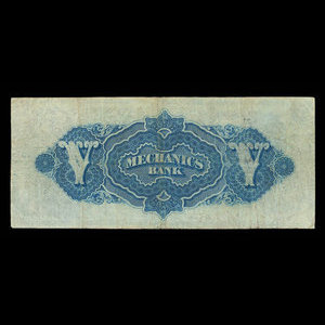 Canada, Mechanics Bank (Montreal), 5 dollars : June 1, 1872