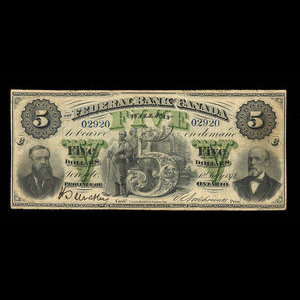 Canada, Federal Bank of Canada, 5 dollars : July 1, 1874