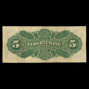 Canada, Federal Bank of Canada, 5 dollars : July 1, 1874