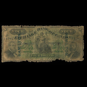 Canada, Exchange Bank of Canada, 4 dollars : October 1, 1872