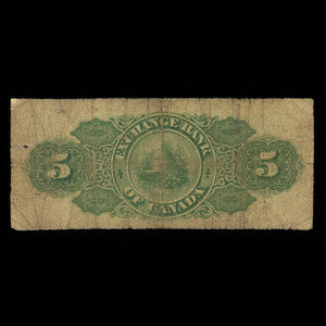 Canada, Exchange Bank of Canada, 5 dollars : October 1, 1872