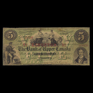 Canada, Bank of Upper Canada (York), 5 dollars : January 1, 1861