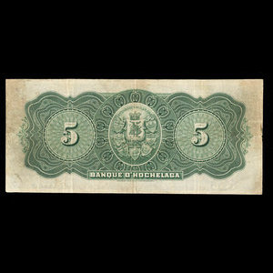 Canada, Banque d'Hochelaga, 5 piastres : May 2, 1898