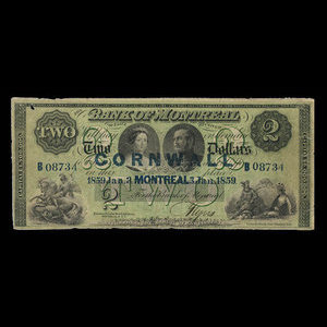 Canada, Bank of Montreal, 2 dollars : January 3, 1859