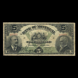 Canada, Bank of Montreal, 5 dollars : January 3, 1911