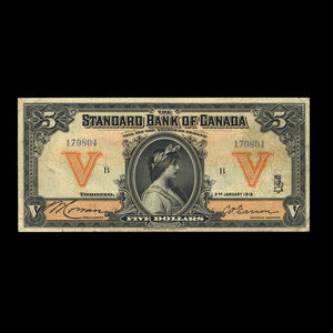 Canada, Standard Bank of Canada, 5 dollars : January 2, 1918