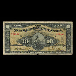 Canada, Standard Bank of Canada, 10 dollars : January 2, 1924