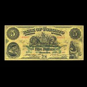 Canada, Bank of Toronto (The), 5 dollars : February 1, 1906