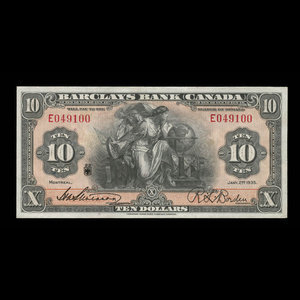 Canada, Barclays Bank, 10 dollars : January 2, 1935