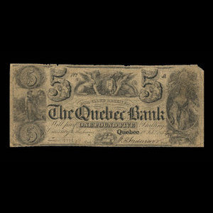 Canada, Quebec Bank, 5 dollars : February 1, 1854