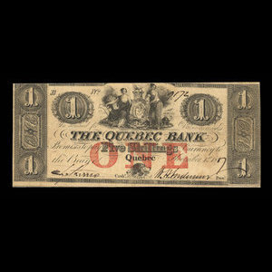 Canada, Quebec Bank, 1 dollar : November 1, 1857