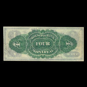 Canada, Molsons Bank, 4 dollars : June 1, 1875